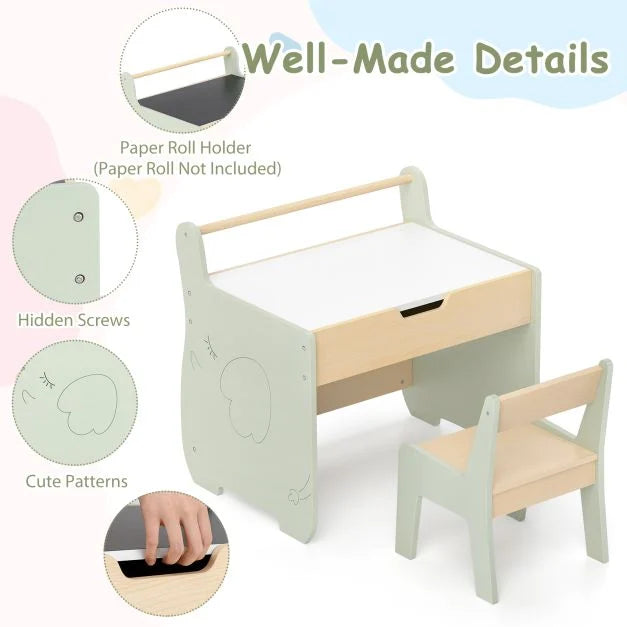 Wooden Kids Table & Chair Set with 2-in-1 Convertible Tabletop