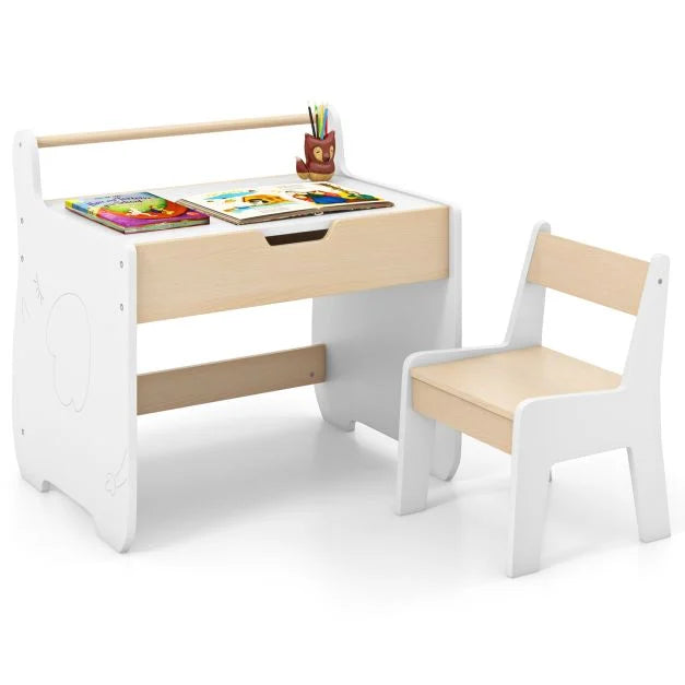 Wooden Kids Table & Chair Set with 2-in-1 Convertible Tabletop