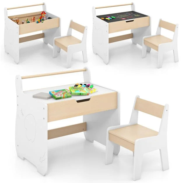 Wooden Kids Table & Chair Set with 2-in-1 Convertible Tabletop