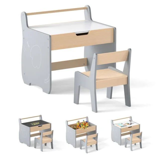 Wooden Kids Table & Chair Set with 2-in-1 Convertible Tabletop