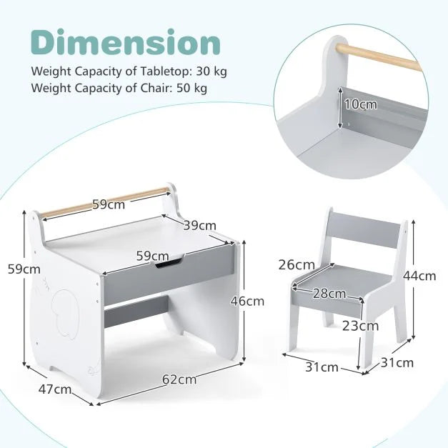 Wooden Kids Table & Chair Set with 2-in-1 Convertible Tabletop