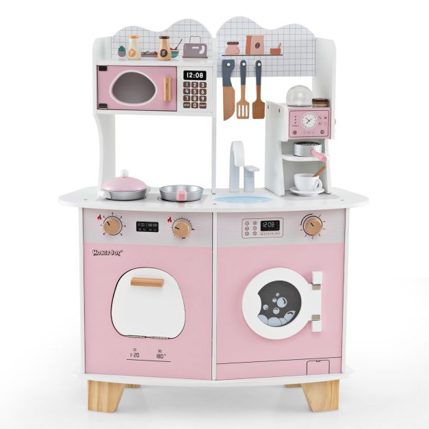 Children’s Wooden Kitchen Playset with Coffee Maker for Ages 3 and Older