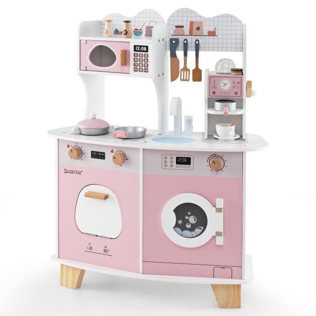 Children’s Wooden Kitchen Playset with Coffee Maker for Ages 3 and Older