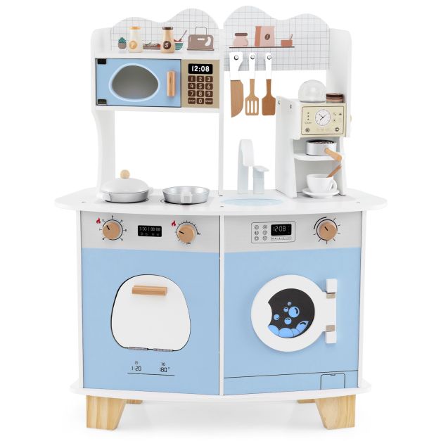 Children’s Wooden Kitchen Playset with Coffee Maker for Ages 3 and Older