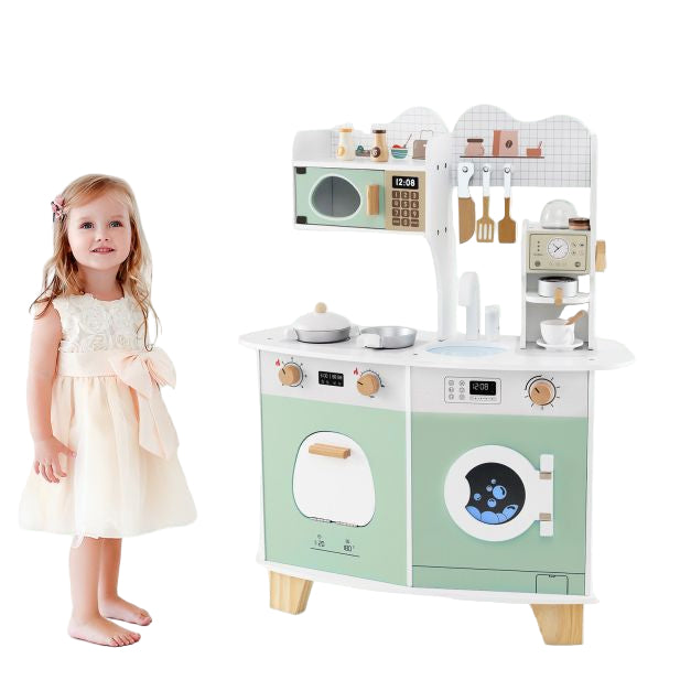 Children’s Wooden Kitchen Playset with Coffee Maker for Ages 3 and Older