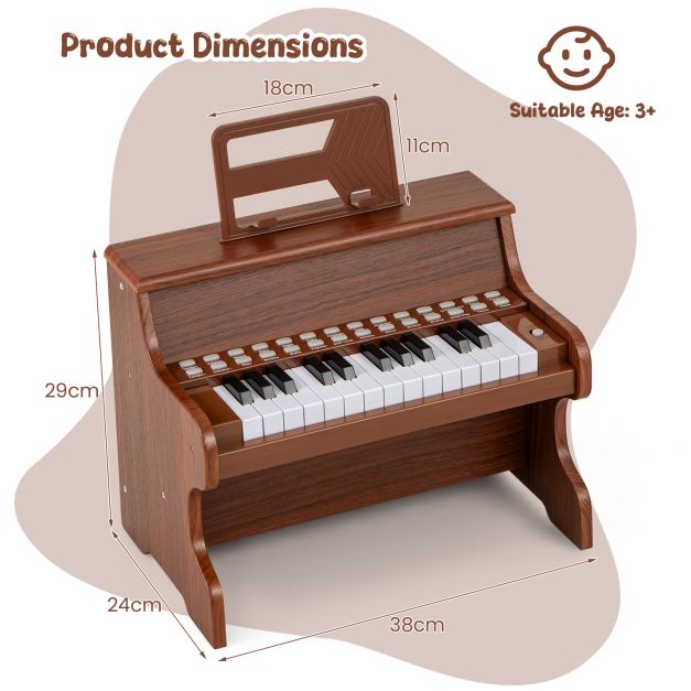 Kids Wooden Piano Keyboard 25 Keys with Music Stand – Digital Learning Gift