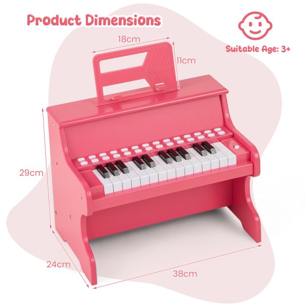 Kids Wooden Piano Keyboard 25 Keys with Music Stand – Digital Learning Gift