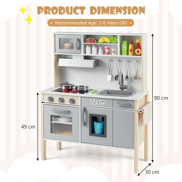 Wooden Kids Kitchen Set with Microwave, Stove Tops & Oven