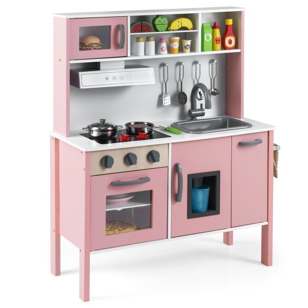 Wooden Kids Kitchen Set with Microwave, Stove Tops & Oven