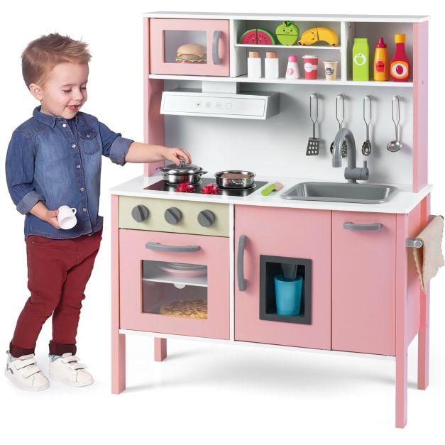 Wooden Kids Kitchen Set with Microwave, Stove Tops & Oven