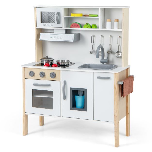 Wooden Kids Kitchen Set with Microwave, Stove Tops & Oven
