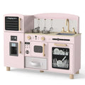 Kids Wooden Play Kitchen Set with Ice Maker and Fabric Storage Drawer