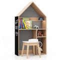 House-Shaped Wooden Kids Table and Chair Set with Blackboard