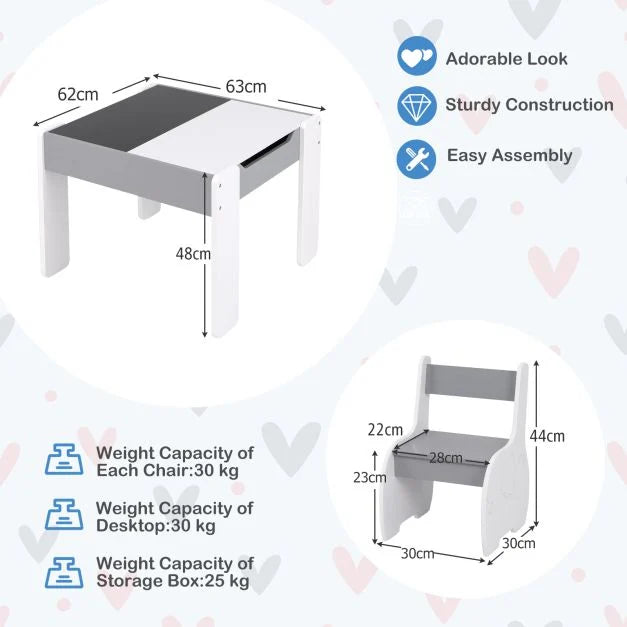 Wooden Table and Chair Set for Kids with Hidden Storage Box