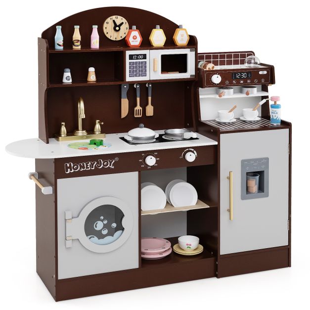 Corner Wooden Kitchen Playset with Microwave and Clock