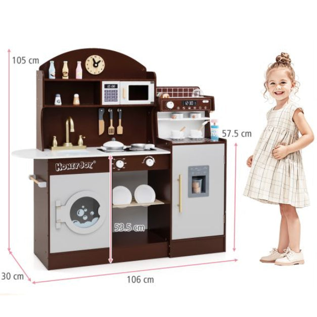 Corner Wooden Kitchen Playset with Microwave and Clock