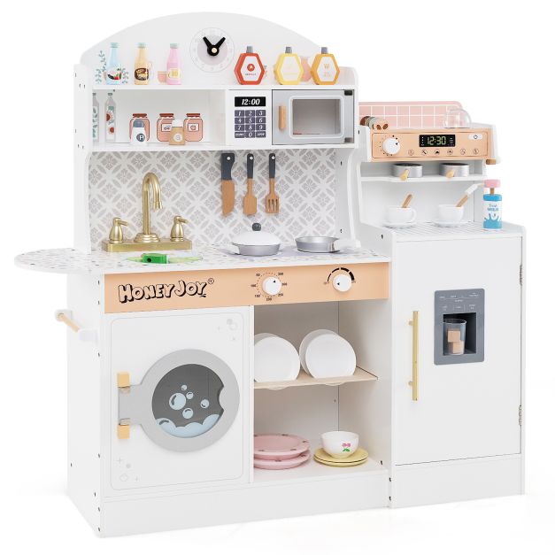 Corner Wooden Kitchen Playset with Microwave and Clock