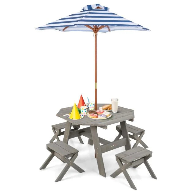 Children’s Wooden Picnic Set – 4 Chairs and Umbrella Included