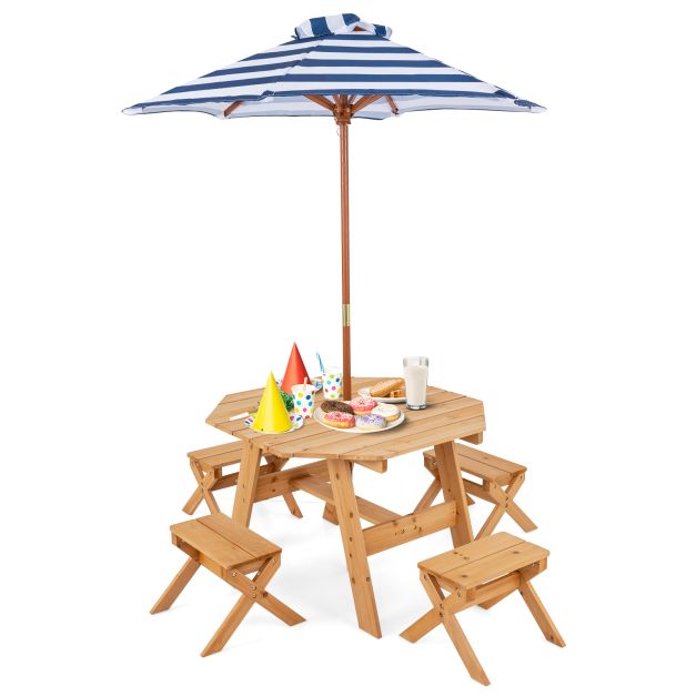 Children’s Wooden Picnic Set – 4 Chairs and Umbrella Included