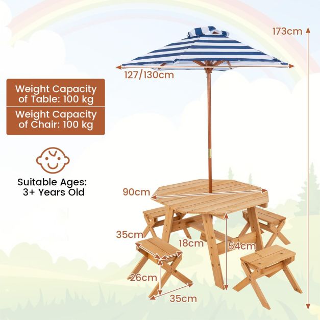 Children’s Wooden Picnic Set – 4 Chairs and Umbrella Included