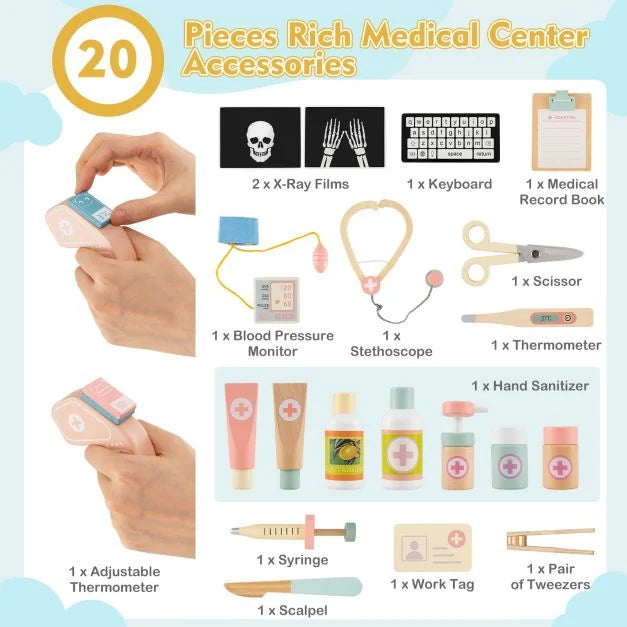 Wooden Medical Office Playset for Kids with CT Machine & Eye Chart