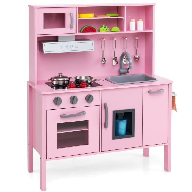 Wooden Kids Kitchen Set with Microwave, Stove Tops & Oven