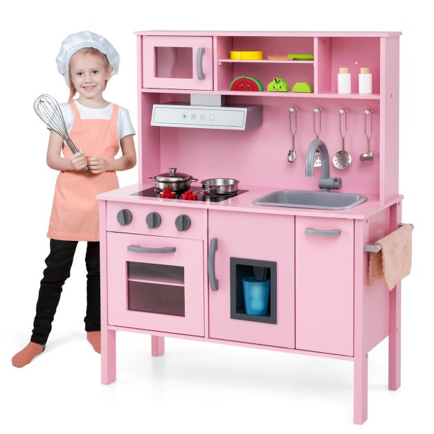 Wooden Kids Kitchen Set with Microwave, Stove Tops & Oven
