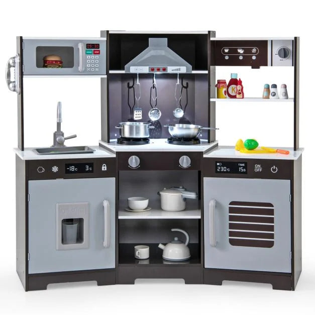 Kids Role-Playing Wooden Kitchen Toy with Realistic Lights & Sounds
