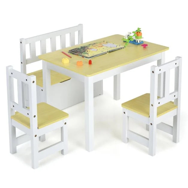 Wooden Toddler Activity Table Set 2-in-1 with Toy Storage Bench
