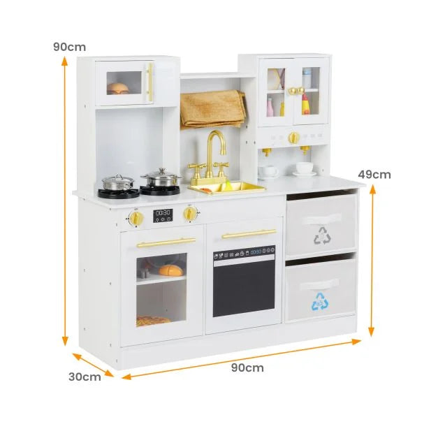 Wooden Kids Play Kitchen with Stove, Sounds & Sink for Pretend Play