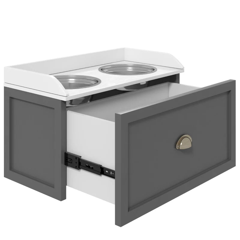 Grey Raised Dog Bowls & 21L Storage Drawer for Large Dogs