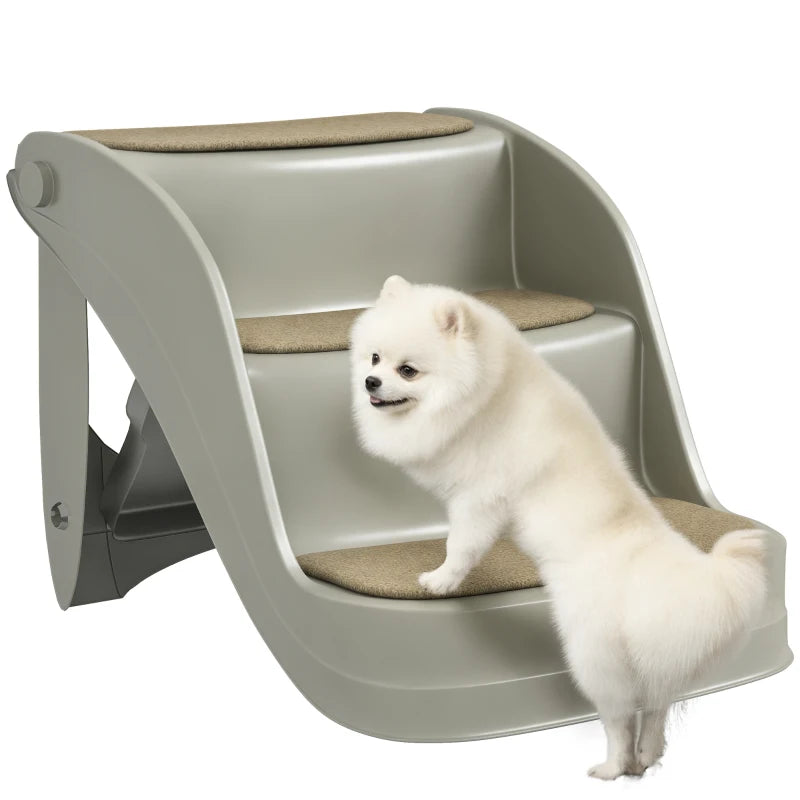 Grey Foldable Pet Stairs – 3 Steps for Small Dogs