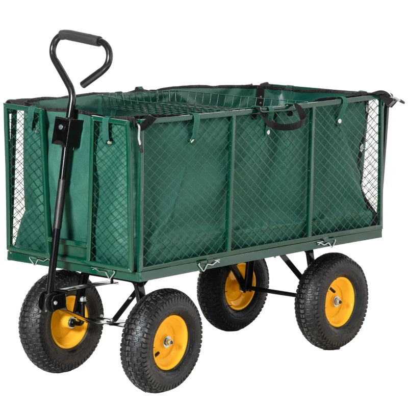 Heavy Duty Outdoor Trolley Truck for Gardening with Handle and Steel Frame, Green