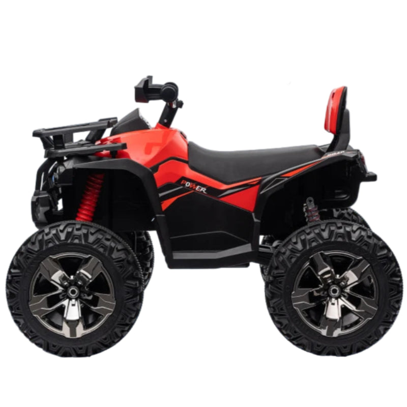 Kids 12V Quad Bike ATV with LED Lights, Music, Backrest, Forward & Backward, Red
