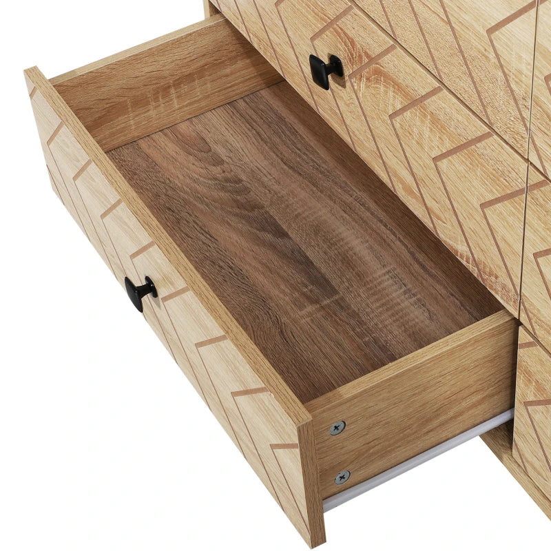 6-Drawer Storage Dresser – Natural Finish with Zigzag Design, 120x71cm