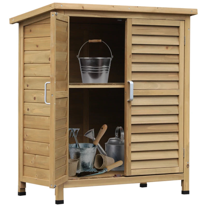 Wooden Garden Storage Shed with 2 Doors, Fir Wood Tool Cabinet, 87x46.5x96.5 cm, Natural