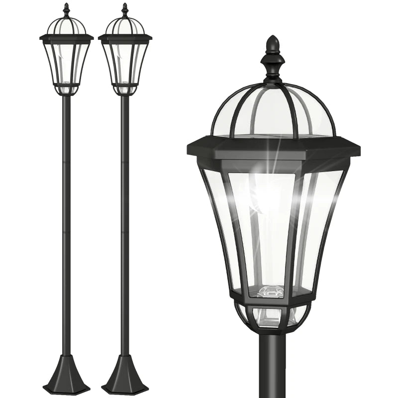 Black Solar Lamp Posts, 2 Pieces – LED Lanterns with Auto Switch and Water-Resist, 1.3m