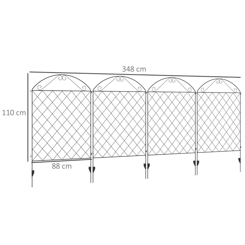 Animal Barrier & Garden Border Fence Panels, Black Rustproof Metal, 8PC 43"x23ft
