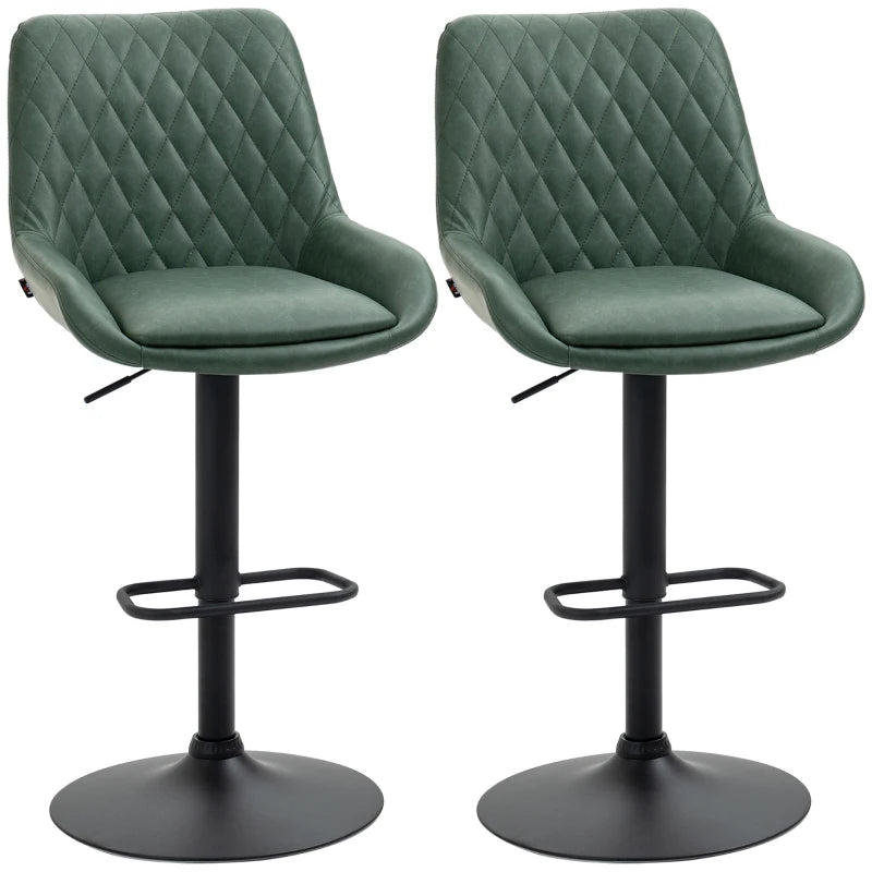 Green Retro Swivel Bar Stools with Adjustable Height, Set of 2