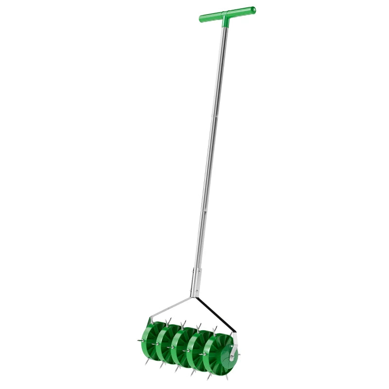 Durable Manual Lawn Aerator with Spike Roller, T-Bar Grip and Detachable Handle for Outdoor Lawn