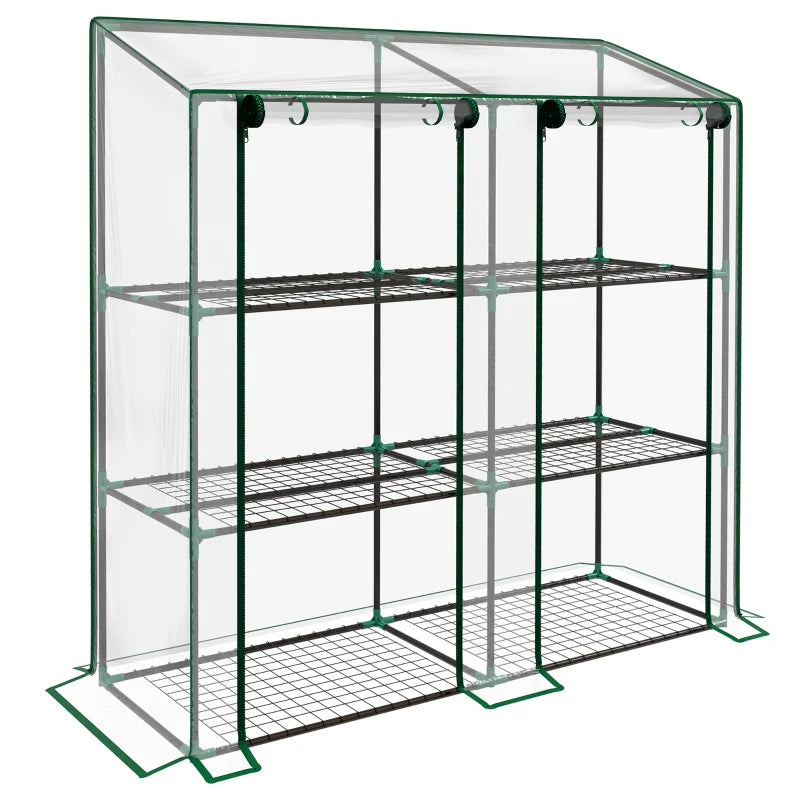 Mini Lean-To Greenhouse with Three Shelves, Compact Outdoor Plant Shelter, 46x143cm