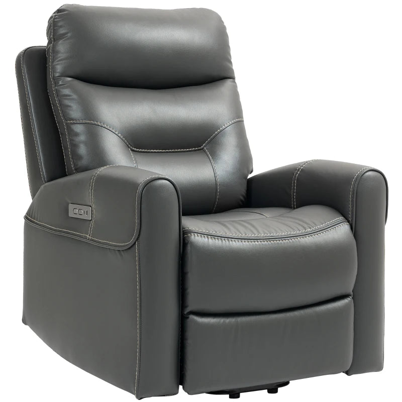 Elderly Recliner Chair – Power Lift Faux Leather Chair with USB, Charcoal Grey