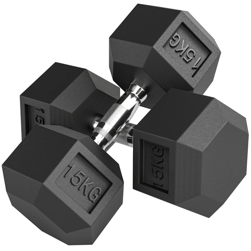 Rubber Hex Dumbbells 2-Pack – 15KG Each for Strength Training