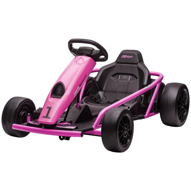 24V Kids Electric Racing Kart – Drift Go Kart with 2 Speeds, Pink, Ages 8–12 Years