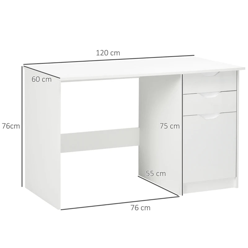 High Gloss White Desk 120x60cm with Drawers & Storage Cabinet