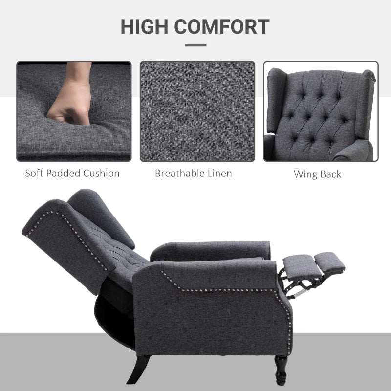 Dark Grey Recliner Armchair – Tufted Back & Nailhead Trim