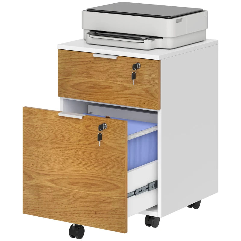 Office Filing Cabinet – Lockable Two-Drawer Wood Effect Storage