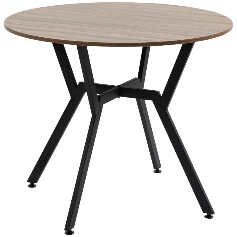 Brown Round Kitchen Table with Black Legs, Anti-Slip Feet, 90x76 cm
