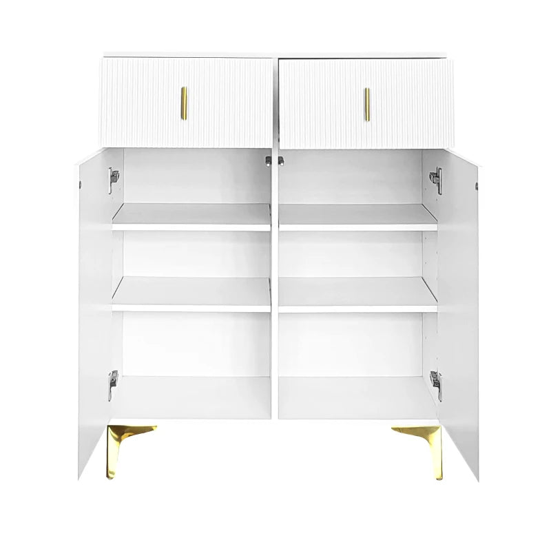 Elegant White & Gold Sideboard with Adjustable Shelves, Compact 83x35x101 cm