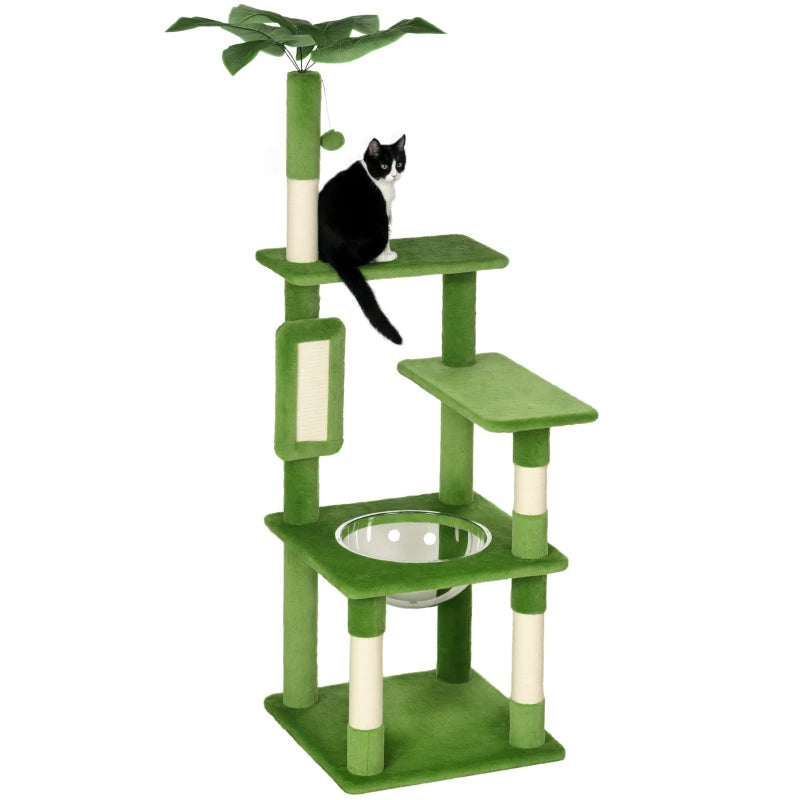 Green Cat Tree with Hammock & Toy Ball